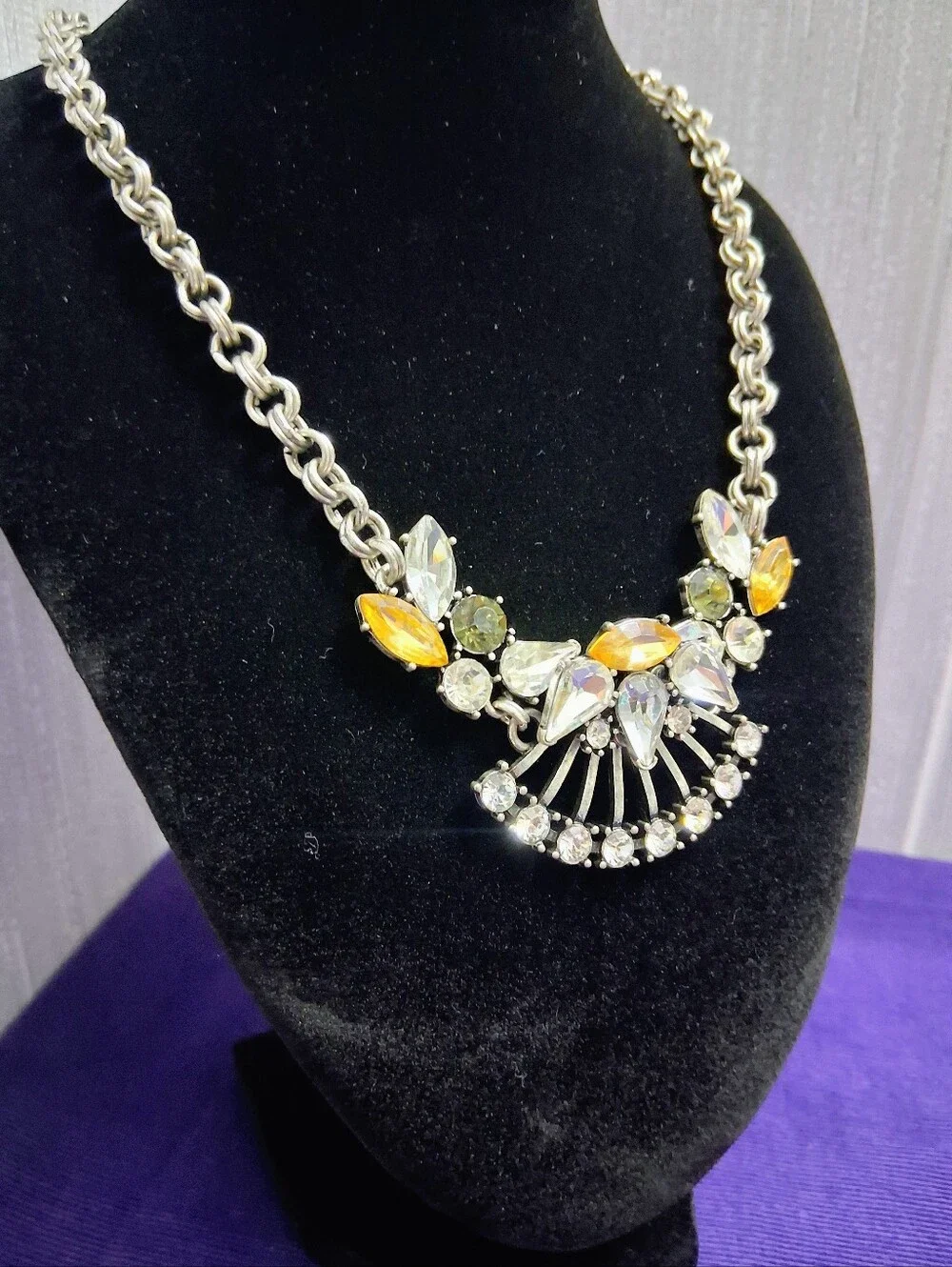 Vintage Banana Republic Lemon Lime Statement Necklace Acrylic Crystal Silvertone